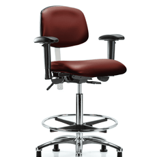Class 100 Vinyl Clean Room Chair - High Bench Height with Adjustable Arms, Chrome Foot Ring, & Stationary Glides in Borscht Supernova Vinyl - NCR-VHBCH-CR-T0-A1-CF-RG-8815