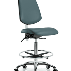 Class 100 Vinyl Clean Room Chair - High Bench Height with Medium Back, Seat Tilt, Chrome Foot Ring, & Casters in Colonial Blue Trailblazer Vinyl - NCR-VHBCH-MB-CR-T1-A0-CF-CC-8546