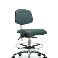 Class 100 Vinyl Clean Room Chair - Medium Bench Height with Chrome Foot Ring & Casters in Colonial Blue Trailblazer Vinyl - NCR-VMBCH-CR-T0-A0-CF-CC-8546