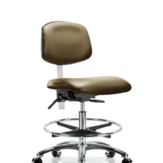 Class 100 Vinyl Clean Room Chair - Medium Bench Height with Chrome Foot Ring & Casters in Taupe Supernova Vinyl - NCR-VMBCH-CR-T0-A0-CF-CC-8809