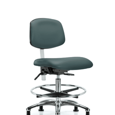 Class 100 Vinyl Clean Room Chair - Medium Bench Height with Chrome Foot Ring & Stationary Glides in Colonial Blue Trailblazer Vinyl - NCR-VMBCH-CR-T0-A0-CF-RG-8546