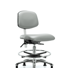 Class 100 Vinyl Clean Room Chair - Medium Bench Height with Chrome Foot Ring & Stationary Glides in Dove Trailblazer Vinyl - NCR-VMBCH-CR-T0-A0-CF-RG-8567