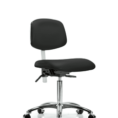 Class 100 Vinyl Clean Room Chair - Medium Bench Height with Casters in Black Trailblazer Vinyl - NCR-VMBCH-CR-T0-A0-NF-CC-8540