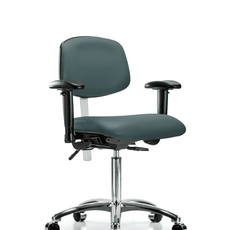 Class 100 Vinyl Clean Room Chair - Medium Bench Height with Adjustable Arms & Casters in Colonial Blue Trailblazer Vinyl - NCR-VMBCH-CR-T0-A1-NF-CC-8546