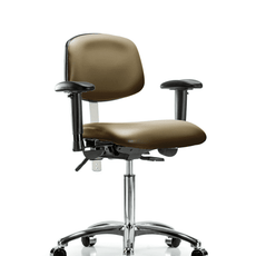 Class 100 Vinyl Clean Room Chair - Medium Bench Height with Adjustable Arms & Casters in Taupe Supernova Vinyl - NCR-VMBCH-CR-T0-A1-NF-CC-8809