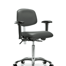 Class 100 Vinyl Clean Room Chair - Medium Bench Height with Adjustable Arms & Casters in Carbon Supernova Vinyl - NCR-VMBCH-CR-T0-A1-NF-CC-8823