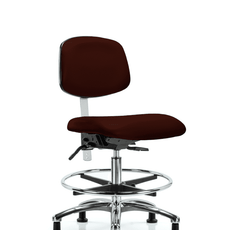 Class 100 Vinyl Clean Room Chair - Medium Bench Height with Seat Tilt, Chrome Foot Ring, & Stationary Glides in Burgundy Trailblazer Vinyl - NCR-VMBCH-CR-T1-A0-CF-RG-8569