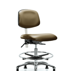 Class 100 Vinyl Clean Room Chair - Medium Bench Height with Seat Tilt, Chrome Foot Ring, & Stationary Glides in Taupe Supernova Vinyl - NCR-VMBCH-CR-T1-A0-CF-RG-8809