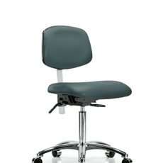 Class 100 Vinyl Clean Room Chair - Medium Bench Height with Seat Tilt & Casters in Colonial Blue Trailblazer Vinyl - NCR-VMBCH-CR-T1-A0-NF-CC-8546