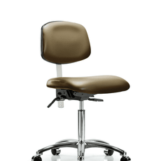 Class 100 Vinyl Clean Room Chair - Medium Bench Height with Seat Tilt & Casters in Taupe Supernova Vinyl - NCR-VMBCH-CR-T1-A0-NF-CC-8809