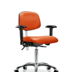 Class 100 Vinyl Clean Room Chair - Medium Bench Height with Seat Tilt, Adjustable Arms, & Casters in Orange Kist Trailblazer Vinyl - NCR-VMBCH-CR-T1-A1-NF-CC-8613