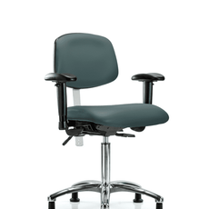 Class 100 Vinyl Clean Room Chair - Medium Bench Height with Seat Tilt, Adjustable Arms, & Stationary Glides in Colonial Blue Trailblazer Vinyl - NCR-VMBCH-CR-T1-A1-NF-RG-8546