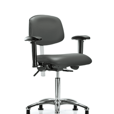 Class 100 Vinyl Clean Room Chair - Medium Bench Height with Seat Tilt, Adjustable Arms, & Stationary Glides in Carbon Supernova Vinyl - NCR-VMBCH-CR-T1-A1-NF-RG-8823
