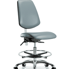 Class 100 Vinyl Clean Room Chair - Medium Bench Height with Medium Back, Chrome Foot Ring, & Casters in Storm Supernova Vinyl - NCR-VMBCH-MB-CR-T0-A0-CF-CC-8822