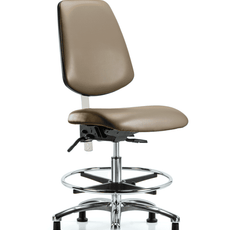 Class 100 Vinyl Clean Room Chair - Medium Bench Height with Medium Back, Chrome Foot Ring, & Stationary Glides in Taupe Supernova Vinyl - NCR-VMBCH-MB-CR-T0-A0-CF-RG-8809