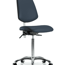 Class 100 Vinyl Clean Room Chair - Medium Bench Height with Medium Back & Casters in Imperial Blue Trailblazer Vinyl - NCR-VMBCH-MB-CR-T0-A0-NF-CC-8582