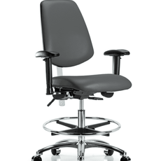 Class 100 Vinyl Clean Room Chair - Medium Bench Height with Medium Back, Adjustable Arms, Chrome Foot Ring, & Casters in Carbon Supernova Vinyl - NCR-VMBCH-MB-CR-T0-A1-CF-CC-8823