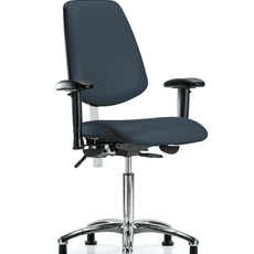 Class 100 Vinyl Clean Room Chair - Medium Bench Height with Medium Back, Adjustable Arms, & Stationary Glides in Imperial Blue Trailblazer Vinyl - NCR-VMBCH-MB-CR-T0-A1-NF-RG-8582