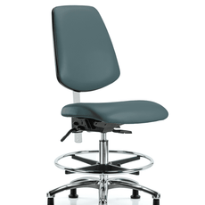 Class 100 Vinyl Clean Room Chair - Medium Bench Height with Medium Back, Seat Tilt, Chrome Foot Ring, & Stationary Glides in Colonial Blue Trailblazer Vinyl - NCR-VMBCH-MB-CR-T1-A0-CF-RG-8546