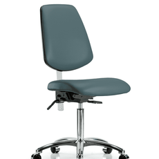 Class 100 Vinyl Clean Room Chair - Medium Bench Height with Medium Back, Seat Tilt, & Casters in Colonial Blue Trailblazer Vinyl - NCR-VMBCH-MB-CR-T1-A0-NF-CC-8546
