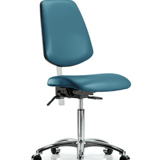 Class 100 Vinyl Clean Room Chair - Medium Bench Height with Medium Back, Seat Tilt, & Casters in Marine Blue Supernova Vinyl - NCR-VMBCH-MB-CR-T1-A0-NF-CC-8801