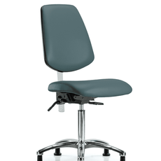 Class 100 Vinyl Clean Room Chair - Medium Bench Height with Medium Back, Seat Tilt, & Stationary Glides in Colonial Blue Trailblazer Vinyl - NCR-VMBCH-MB-CR-T1-A0-NF-RG-8546