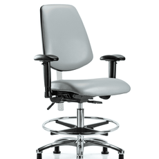 Class 100 Vinyl Clean Room Chair - Medium Bench Height with Medium Back, Seat Tilt, Adjustable Arms, Chrome Foot Ring, & Stationary Glides in Dove Trailblazer Vinyl - NCR-VMBCH-MB-CR-T1-A1-CF-RG-8567
