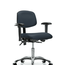 Vinyl Chair Chrome - Desk Height with Seat Tilt, Adjustable Arms, & Stationary Glides in Imperial Blue Trailblazer Vinyl - VDHCH-CR-T1-A1-RG-8582
