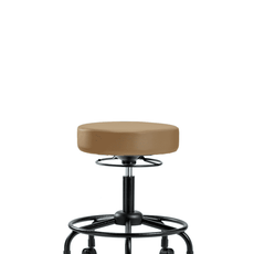 Vinyl Stool without Back - Desk Height with Round Tube Base & Casters in Taupe Trailblazer Vinyl - VDHSO-RT-RC-8584