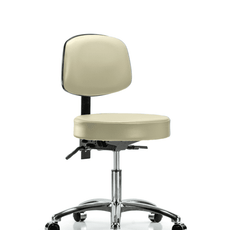 Vinyl Stool with Back Chrome - Desk Height with Casters in Adobe White Trailblazer Vinyl - VDHST-CR-T0-CC-8501