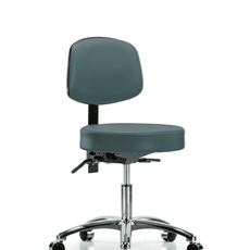 Vinyl Stool with Back Chrome - Desk Height with Casters in Colonial Blue Trailblazer Vinyl - VDHST-CR-T0-CC-8546