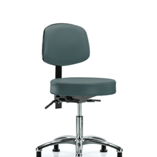 Vinyl Stool with Back Chrome - Desk Height with Stationary Glides in Colonial Blue Trailblazer Vinyl - VDHST-CR-T0-RG-8546
