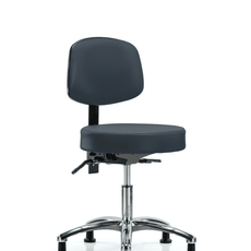 Vinyl Stool with Back Chrome - Desk Height with Stationary Glides in Imperial Blue Trailblazer Vinyl - VDHST-CR-T0-RG-8582