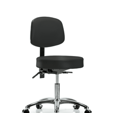 Vinyl Stool with Back Chrome - Desk Height with Seat Tilt & Casters in Black Trailblazer Vinyl - VDHST-CR-T1-CC-8540