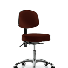Vinyl Stool with Back Chrome - Desk Height with Seat Tilt & Casters in Burgundy Trailblazer Vinyl - VDHST-CR-T1-CC-8569