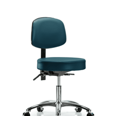 Vinyl Stool with Back Chrome - Desk Height with Seat Tilt & Casters in Marine Blue Supernova Vinyl - VDHST-CR-T1-CC-8801