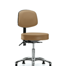 Vinyl Stool with Back Chrome - Desk Height with Seat Tilt & Stationary Glides in Taupe Trailblazer Vinyl - VDHST-CR-T1-RG-8584