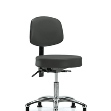Vinyl Stool with Back Chrome - Desk Height with Seat Tilt & Stationary Glides in Charcoal Trailblazer Vinyl - VDHST-CR-T1-RG-8605