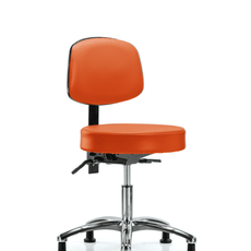 Vinyl Stool with Back Chrome - Desk Height with Seat Tilt & Stationary Glides in Orange Kist Trailblazer Vinyl - VDHST-CR-T1-RG-8613