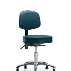 Vinyl Stool with Back Chrome - Desk Height with Seat Tilt & Stationary Glides in Marine Blue Supernova Vinyl - VDHST-CR-T1-RG-8801