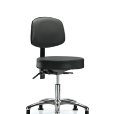 Vinyl Stool with Back Chrome - Desk Height with Seat Tilt & Stationary Glides in Carbon Supernova Vinyl - VDHST-CR-T1-RG-8823