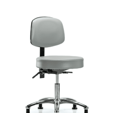 Vinyl Stool with Back Chrome - Desk Height with Seat Tilt & Stationary Glides in Sterling Supernova Vinyl - VDHST-CR-T1-RG-8840