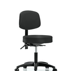 Vinyl Stool with Back - Desk Height with Seat Tilt & Casters in Black Trailblazer Vinyl - VDHST-RG-T1-RC-8540