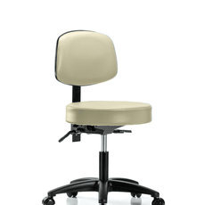 Vinyl Stool with Back - Desk Height with Round Tube Base & Casters in Adobe White Trailblazer Vinyl - VDHST-RT-T0-RC-8501