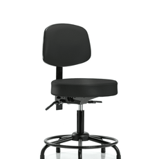 Vinyl Stool with Back - Desk Height with Round Tube Base & Stationary Glides in Black Trailblazer Vinyl - VDHST-RT-T0-RG-8540