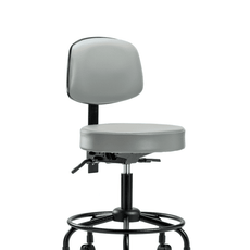 Vinyl Stool with Back - Desk Height with Round Tube Base, Seat Tilt, & Casters in Dove Trailblazer Vinyl - VDHST-RT-T1-RC-8567