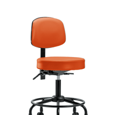 Vinyl Stool with Back - Desk Height with Round Tube Base, Seat Tilt, & Casters in Orange Kist Trailblazer Vinyl - VDHST-RT-T1-RC-8613