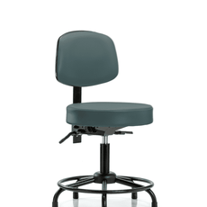 Vinyl Stool with Back - Desk Height with Round Tube Base, Seat Tilt, & Stationary Glides in Colonial Blue Trailblazer Vinyl - VDHST-RT-T1-RG-8546