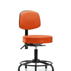 Vinyl Stool with Back - Desk Height with Round Tube Base, Seat Tilt, & Stationary Glides in Orange Kist Trailblazer Vinyl - VDHST-RT-T1-RG-8613