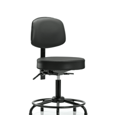 Vinyl Stool with Back - Desk Height with Round Tube Base, Seat Tilt, & Stationary Glides in Carbon Supernova Vinyl - VDHST-RT-T1-RG-8823